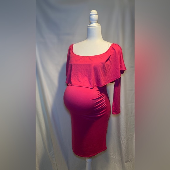 Pink blush Off the shoulder ruffle maternity dress. Size Med. New with tags - Picture 3 of 3